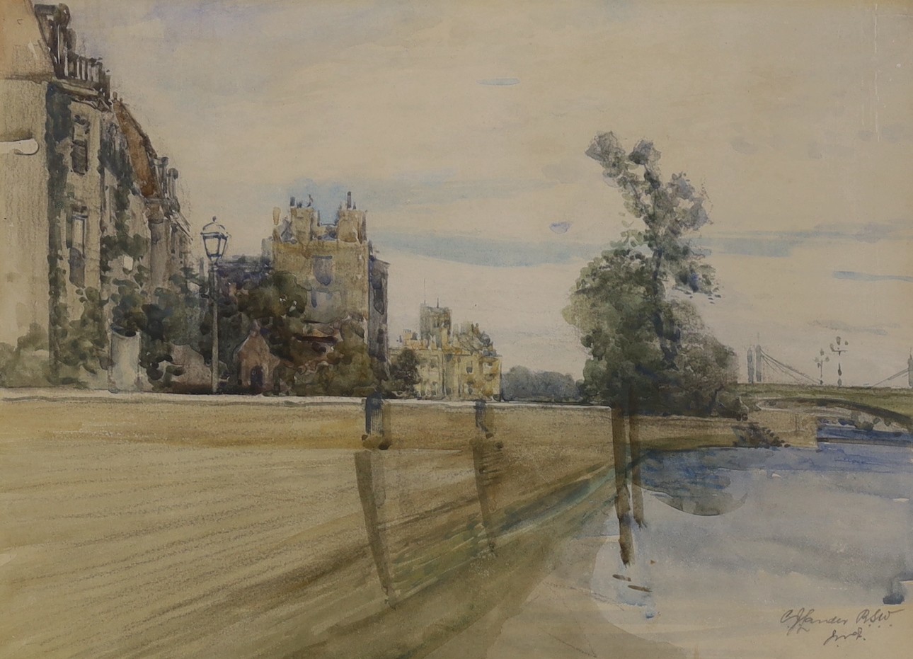 Charles James Lauder (1841-1920), pencil and watercolour, 'Looking East from Lindsey Wharf c.1905', signed in pencil, Michael Bryan label verso, 26 x 36cm